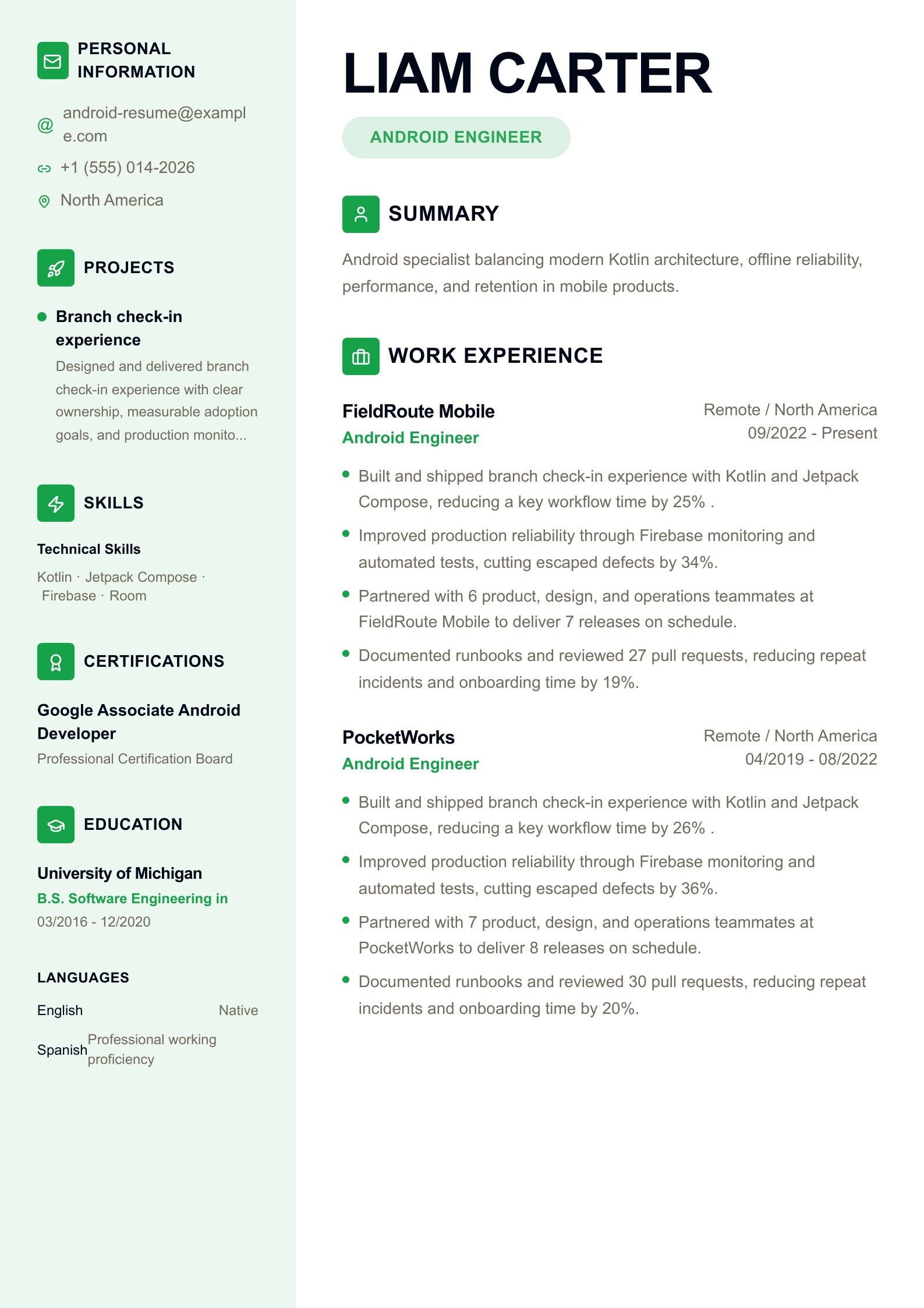 Example: Android Engineer Resume