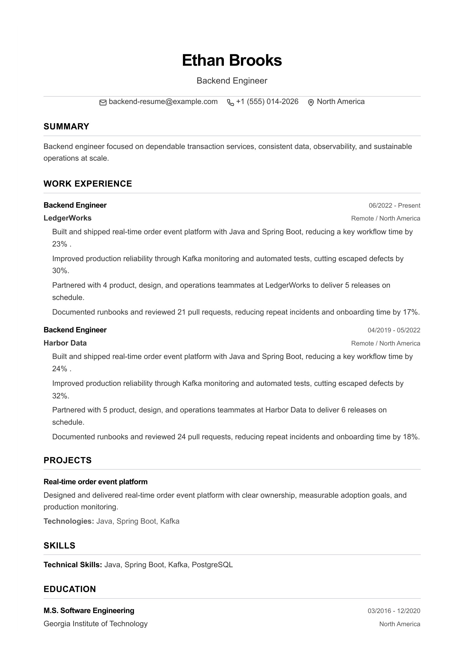 Example: Backend Engineer Resume
