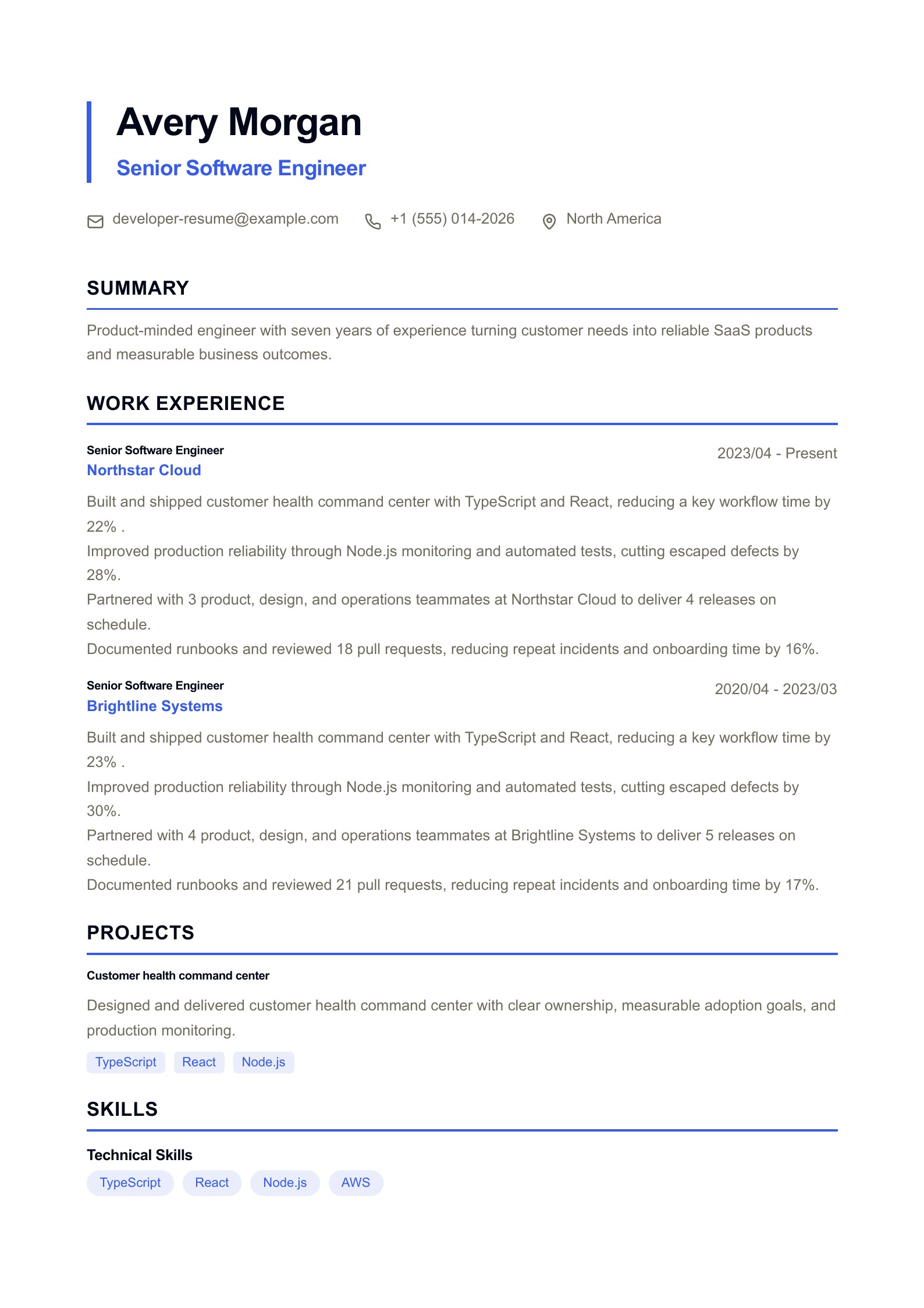 Example: Software Developer Resume