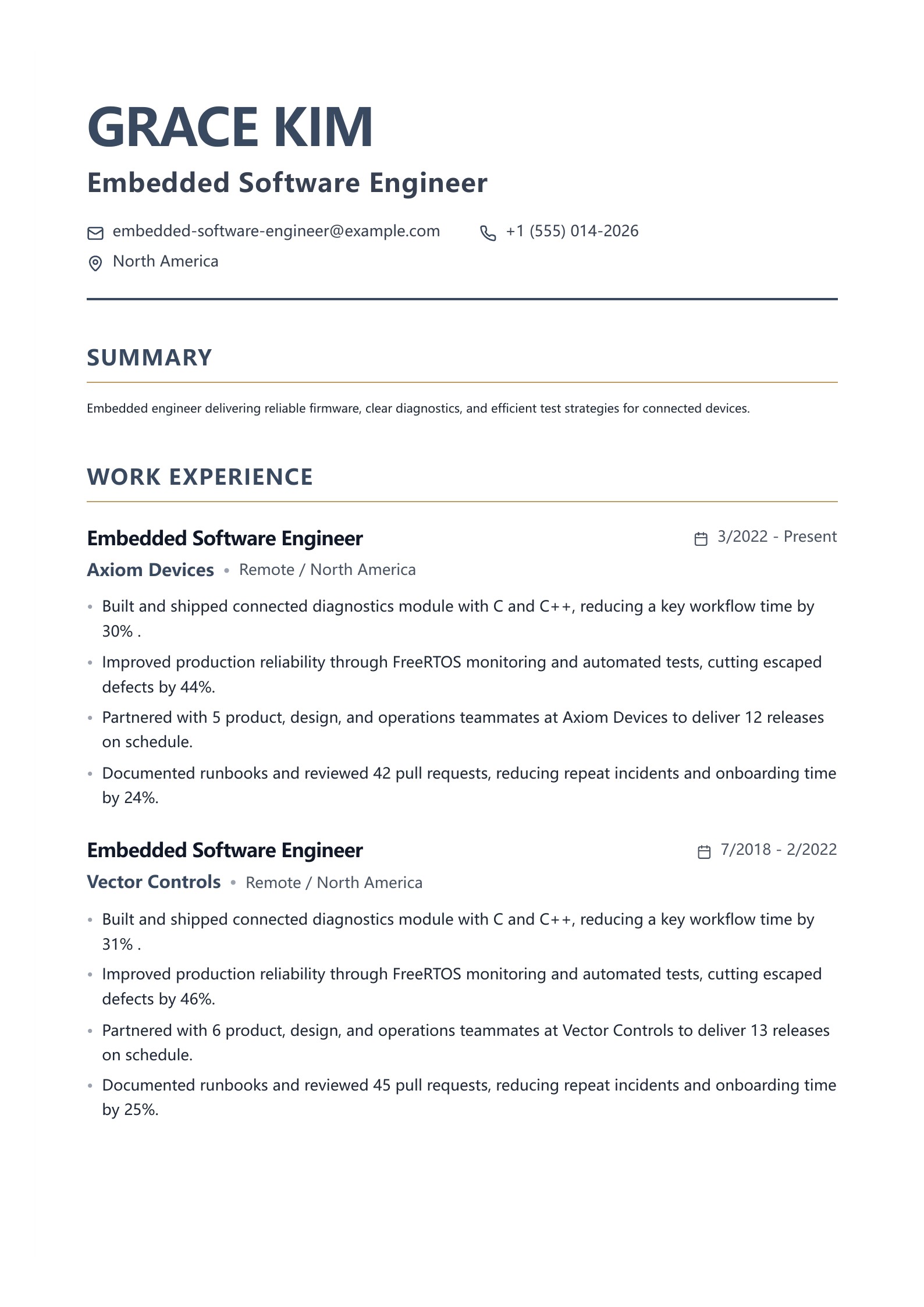 Example: Embedded Software Engineer Resume