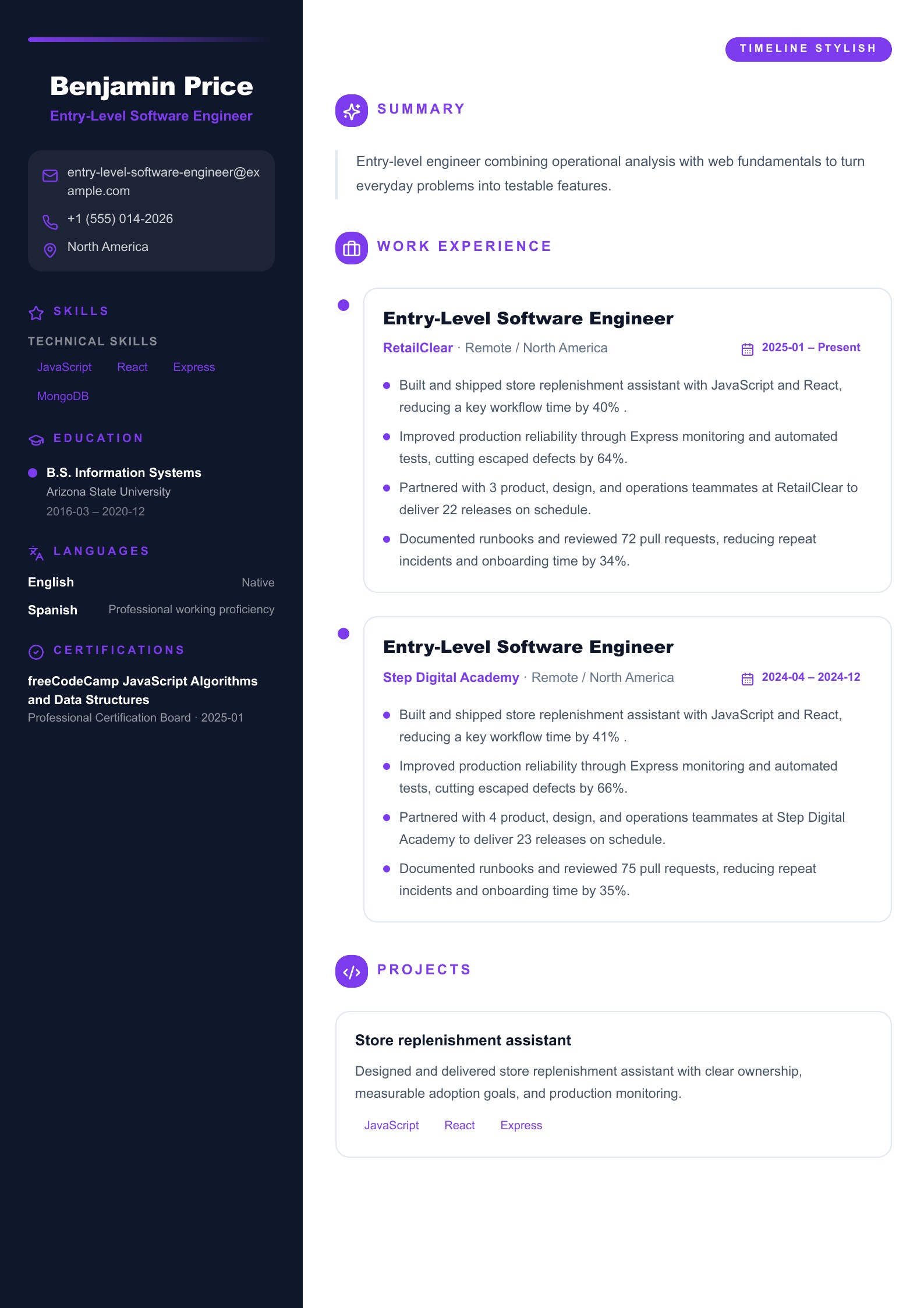 Example: Entry-Level Software Engineer Resume