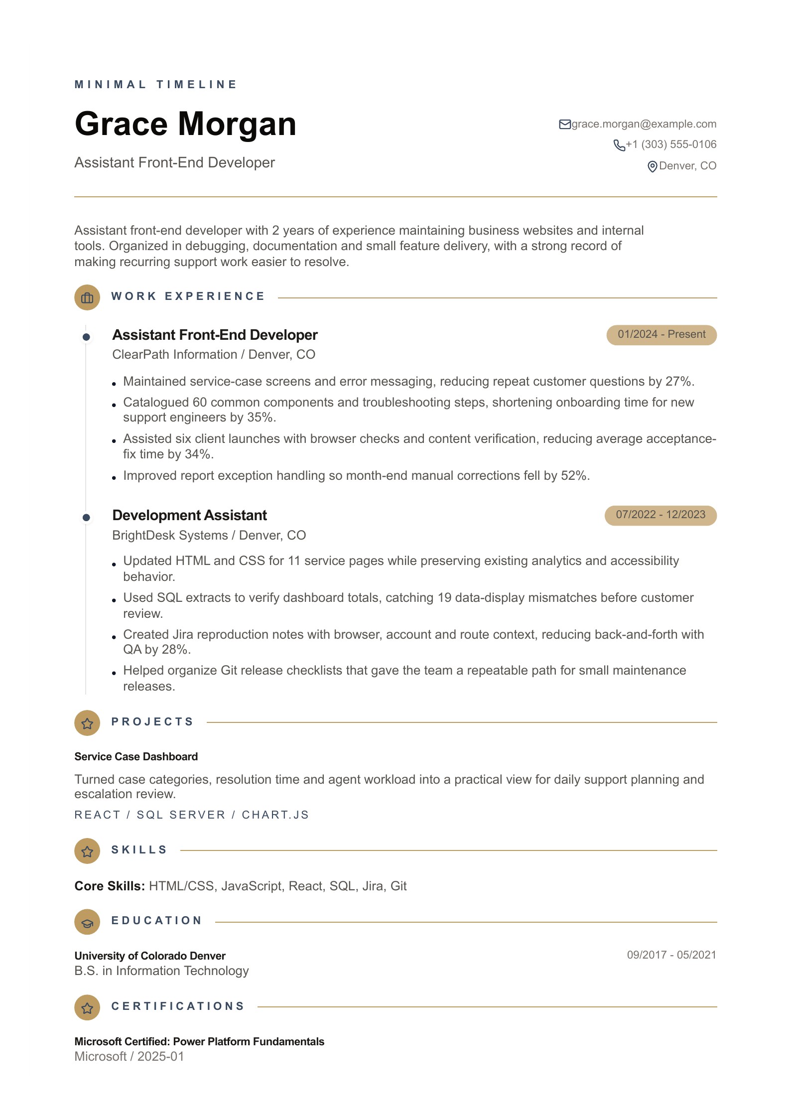 Assistant Front-End Developer Resume - English example
