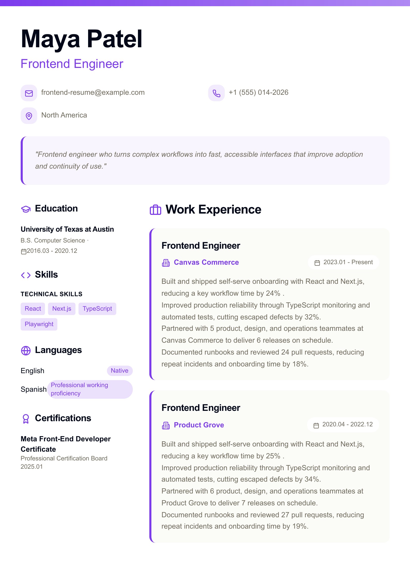 Example: Frontend Engineer Resume