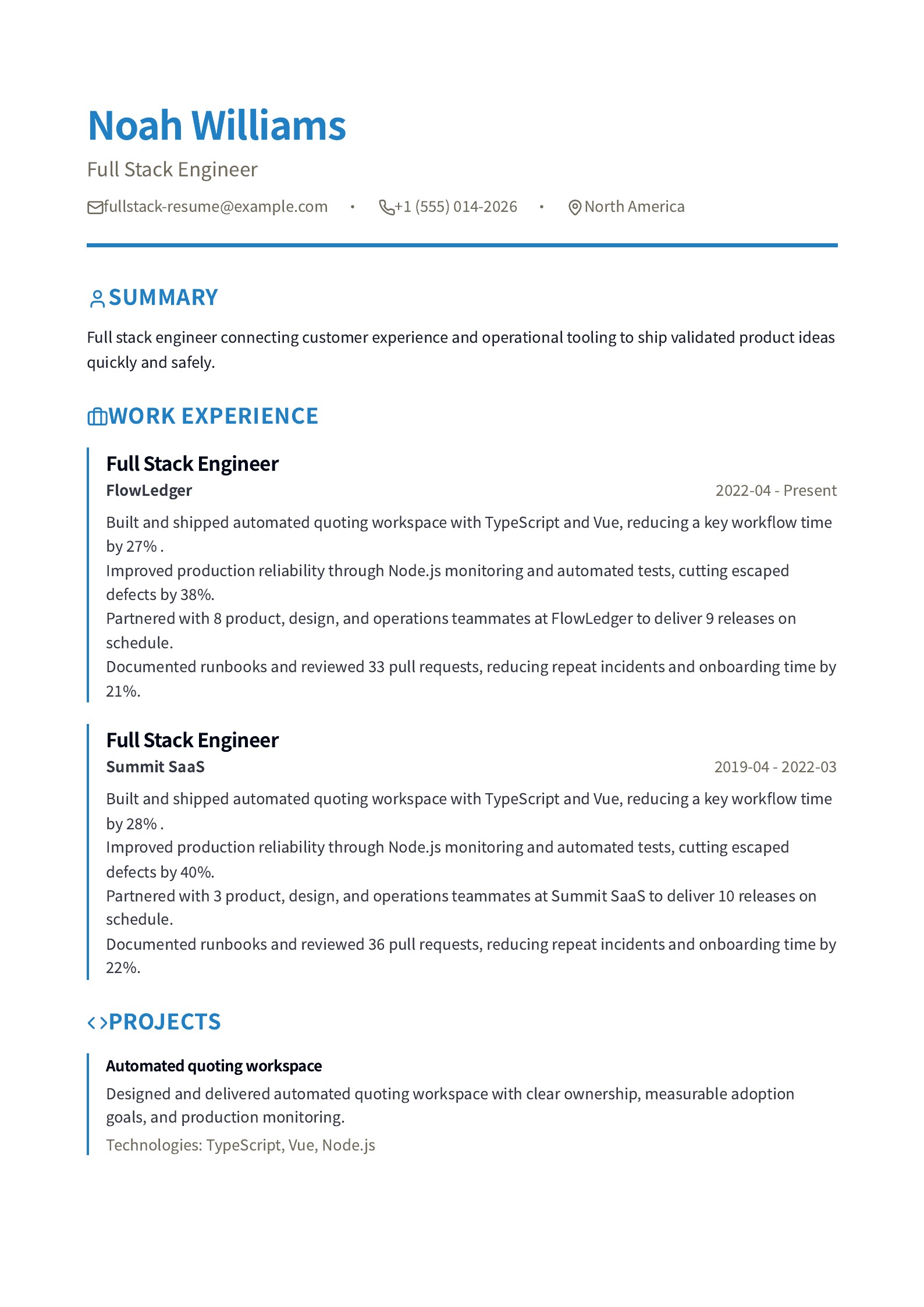 Example: Full Stack Engineer Resume