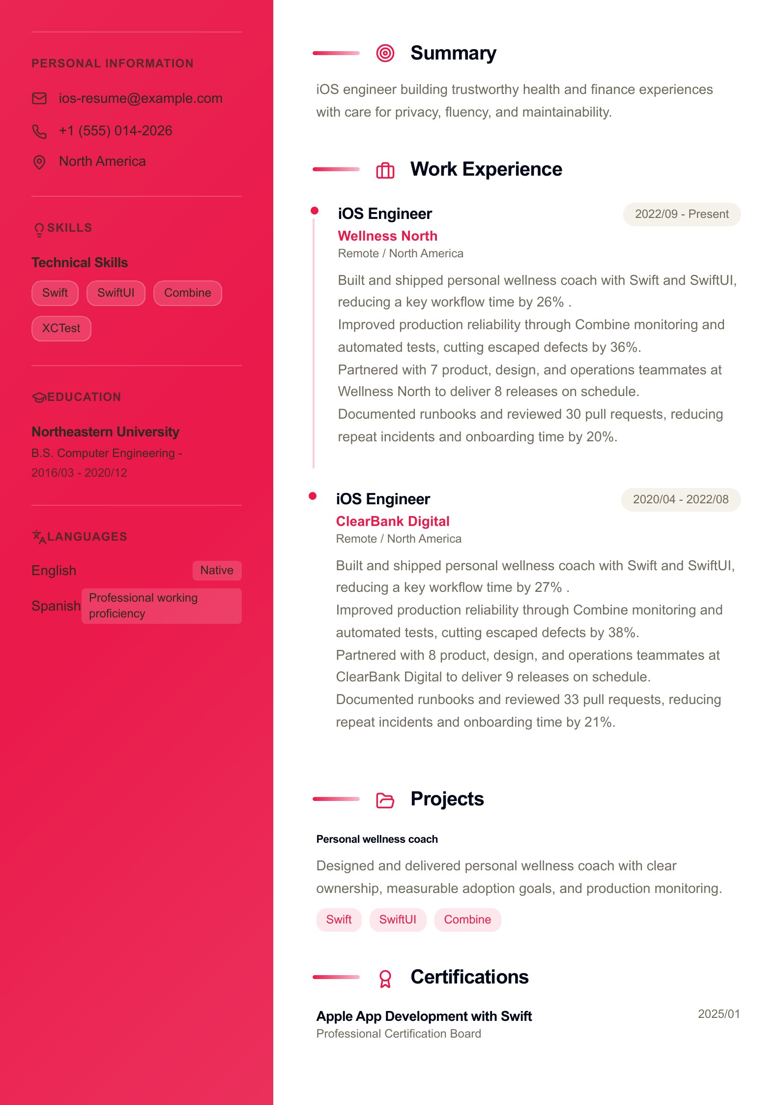 Example: iOS Engineer Resume