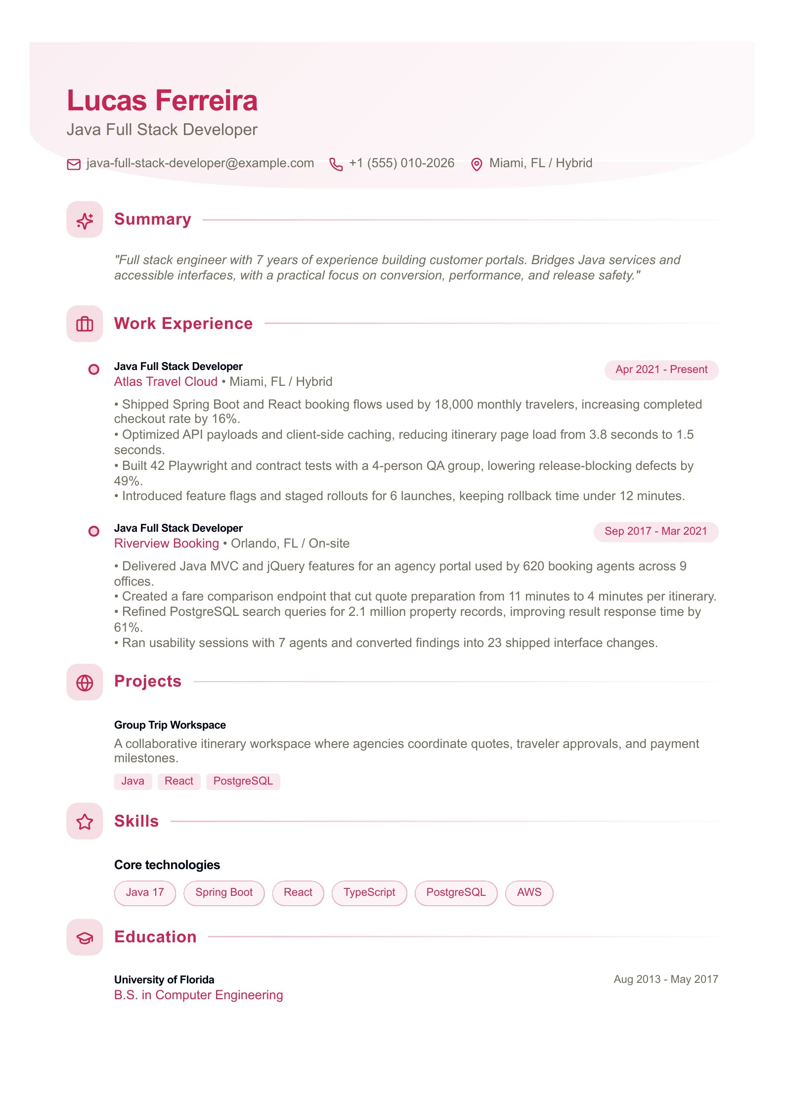 Java Full Stack Developer Resume preview