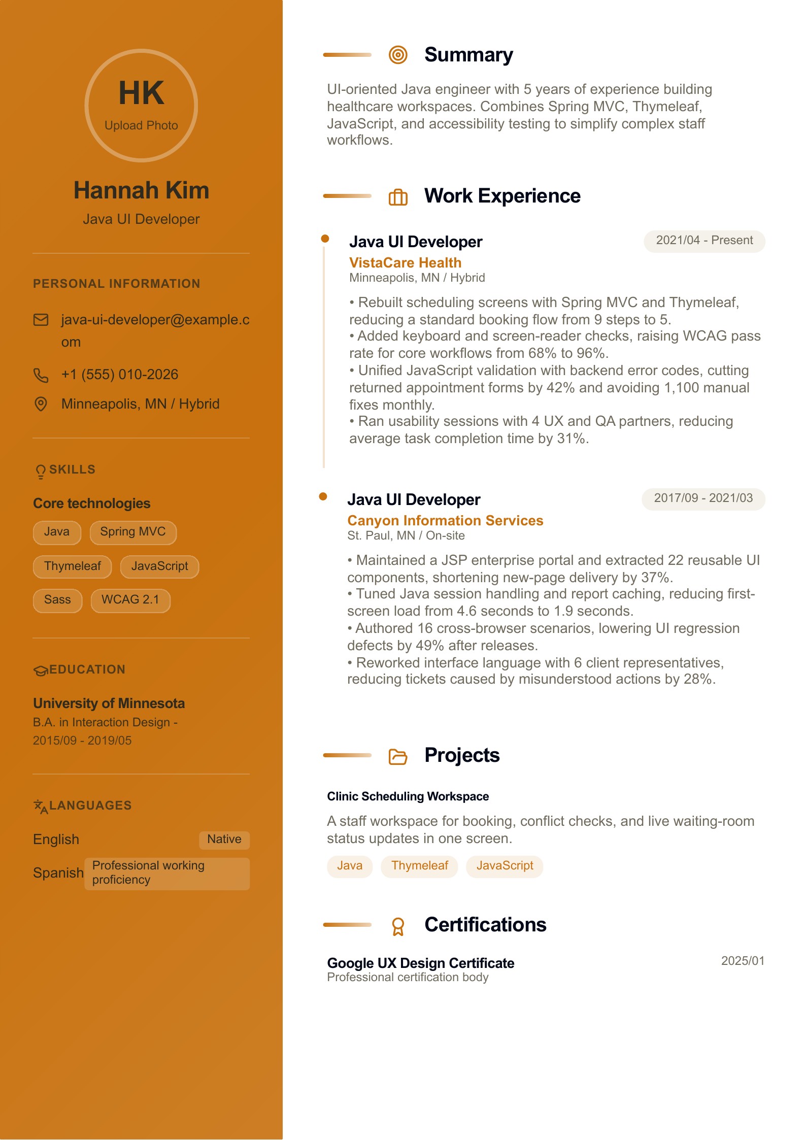 Java UI Developer Resume preview