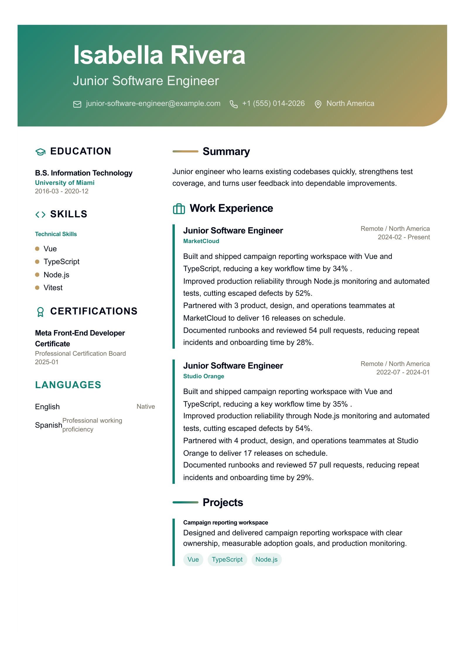 Example: Junior Software Engineer Resume