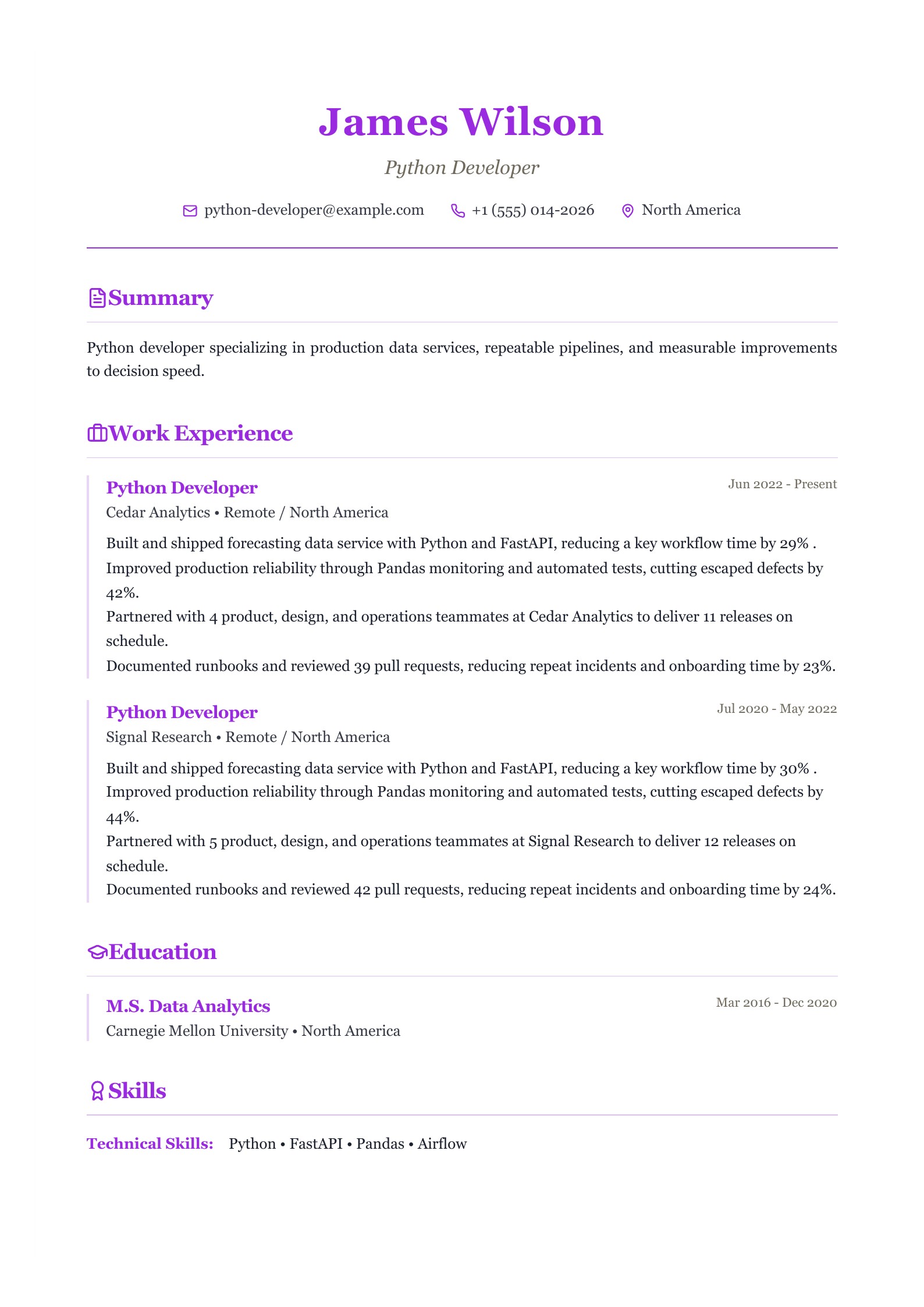 Example: Python Developer Resume