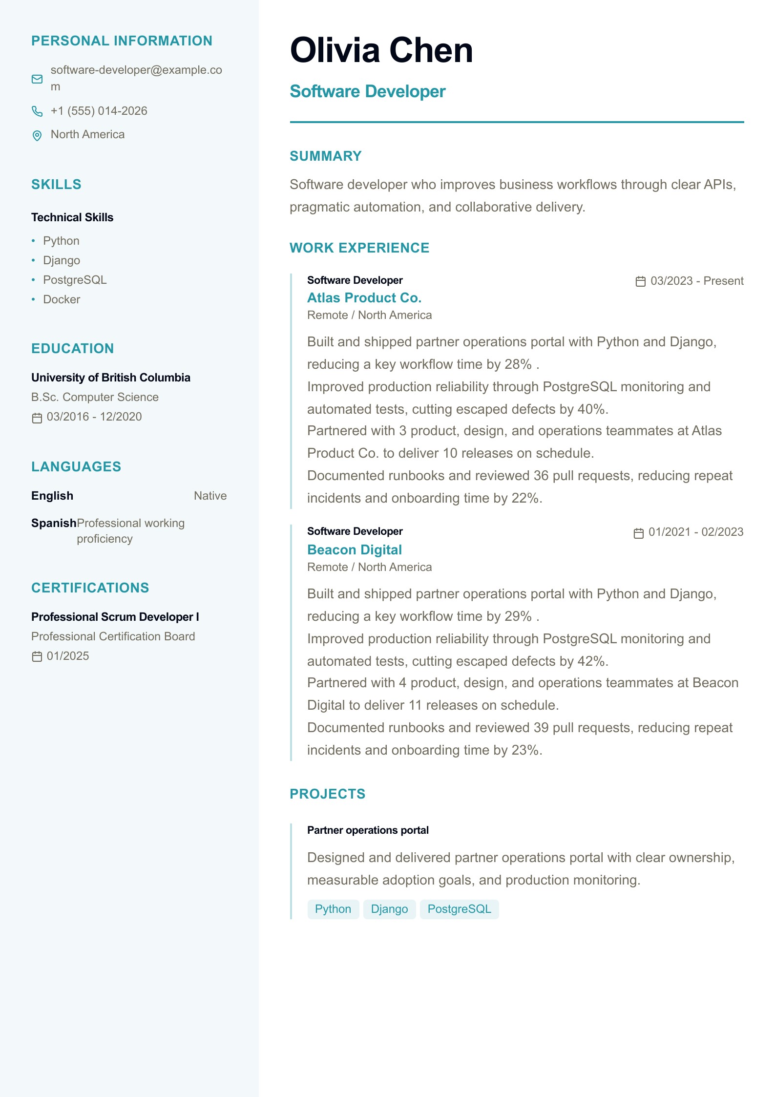 Example: Software Developer Resume