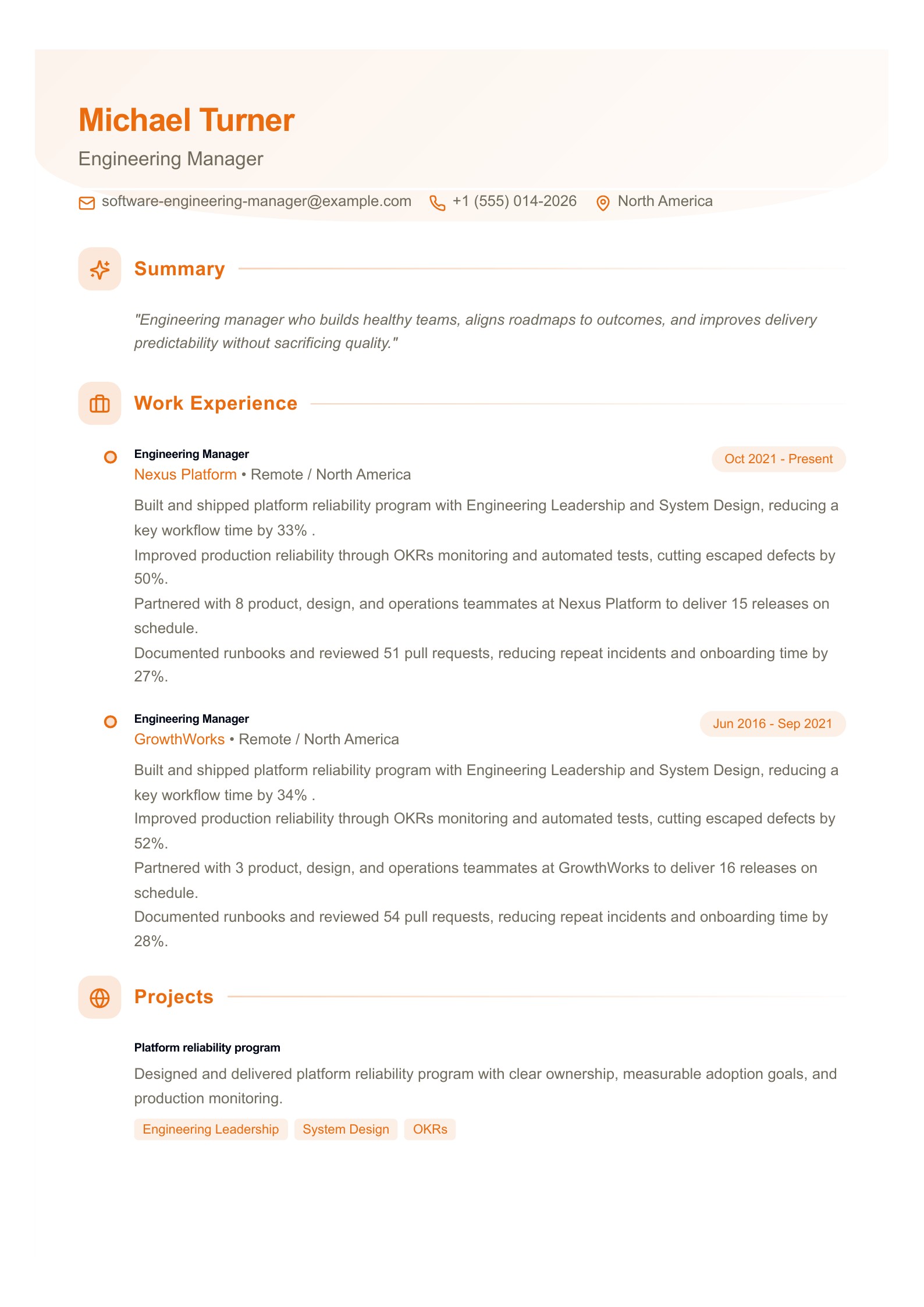 Example: Engineering Manager Resume